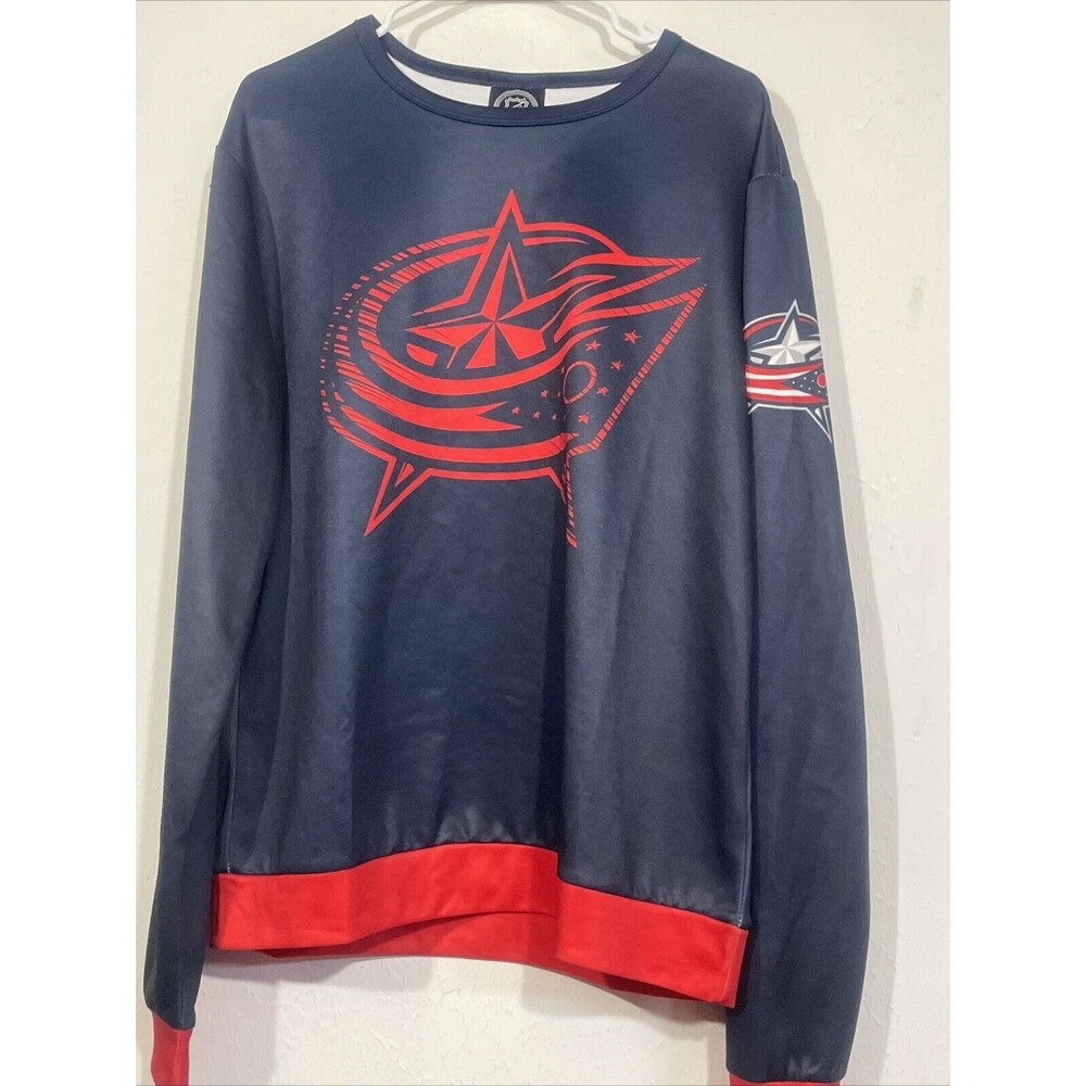 NHL Columbus Blue Jackets USA Jersey Shirt Navy Blue Red Long Sleeve Size M